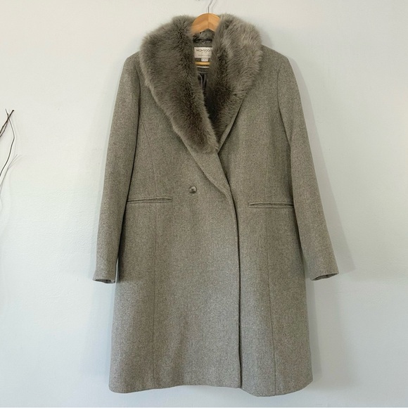 Monsoon Wool Rich removable faux fur trim collar wool blend coat in gray sz 14 - Picture 14 of 16